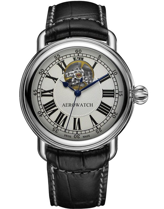 Aerowatch Aerowatch 68900 AA02  68900 AA02 механические мужские часы серебристый циферблат, браслет кожаный — вид спереди